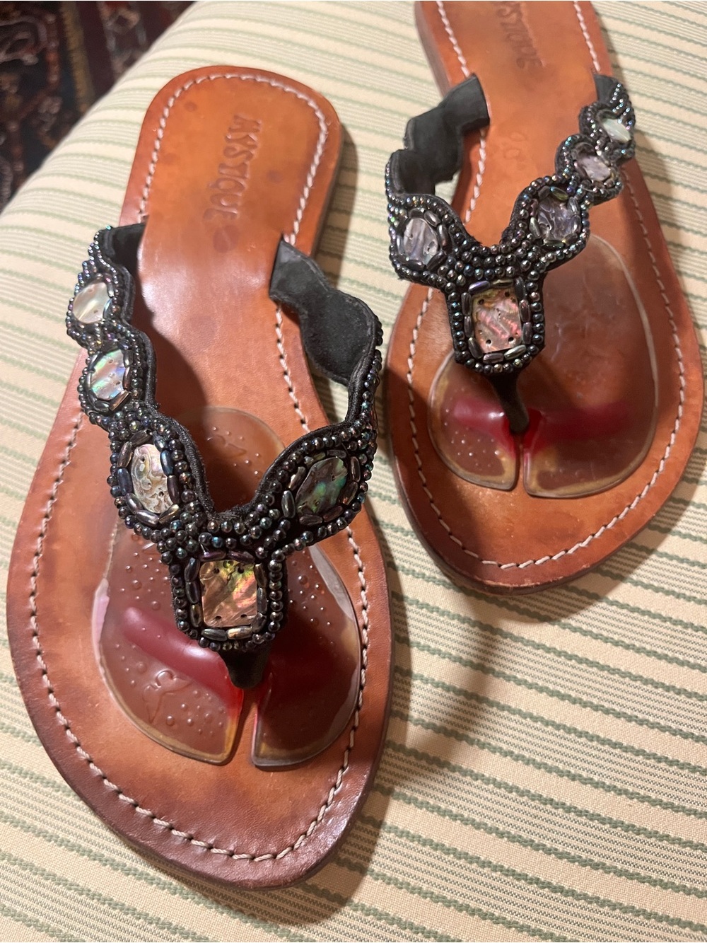Mystique Black Beaded Jewel Thong Sandals